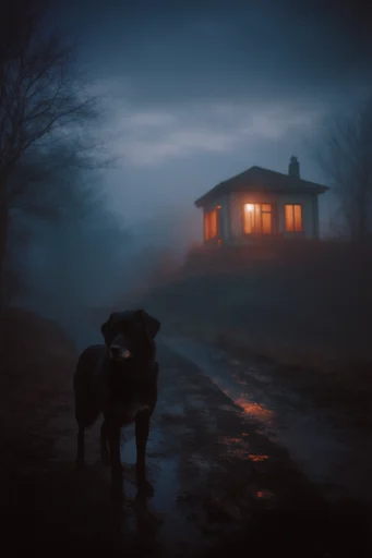 Cinematic Amber Noir style reference image — melancholic isolation