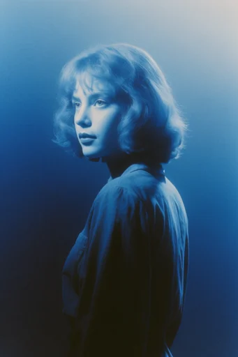 Luminous Cyan Noir style reference image — volumetric rim lighting