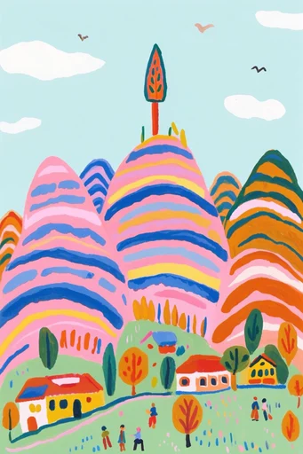 Vibrant Fauvist Folk style reference image — gouache painting texture