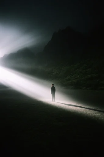 Cinematic Chiaroscuro Solitude style reference image — nocturnal minimalism