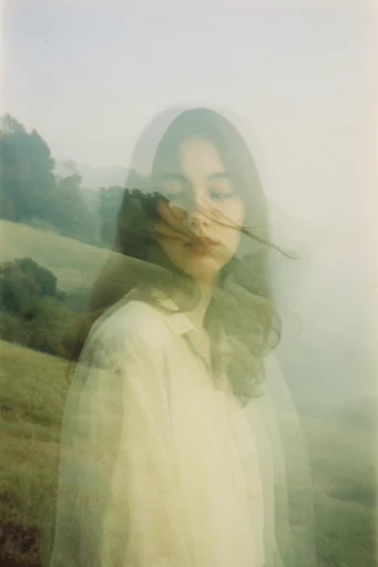 Nostalgic Surrealist Double-Exposure style reference image — muted vintage color palette