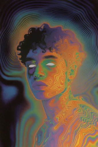 Ethereal Topographic Surrealism style reference image — psychedelic wave patterns