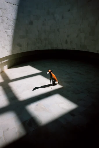 Minimalist Brutalist Chiaroscuro style reference image — cinematic urban composition