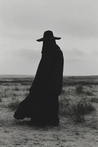 Cinematic Monochrome Minimalism style reference image — heavy film grain