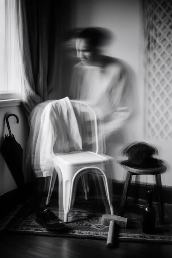 Kinetic Monochrome Noir style reference image — motion blur portrait