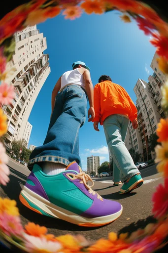 Dynamic Urban Skyward style reference image — extreme low-angle perspective