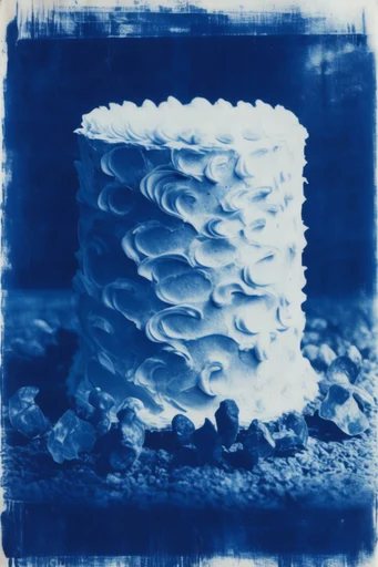 Archival Cyanotype Glitch style reference image — monochromatic indigo palette