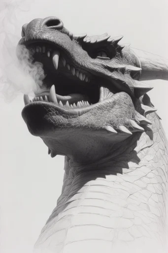Monochrome Surrealist Realism style reference image — stark white background