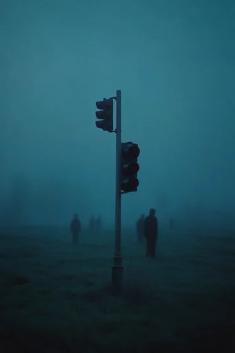 Monochromatic Teal Void style reference image — dense atmospheric fog