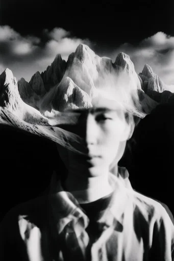 Cinematic Monochrome Surrealism style reference image — high-contrast black and white photography