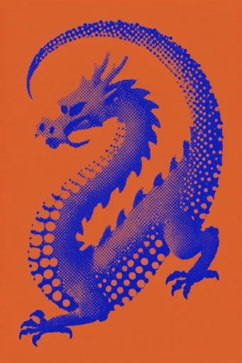 Graphic Halftone Synthesis style reference image — retro screen-print aesthetic