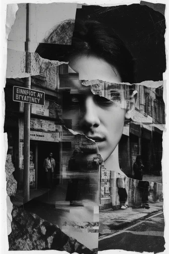 Fragmented Analog Noir style reference image — high-contrast monochrome