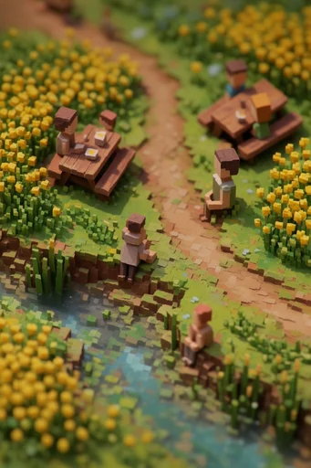 Architectural Voxel Synthesis style reference image — terracotta and sandstone palette