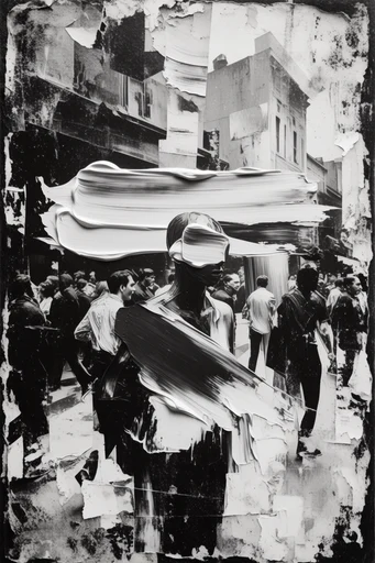Distressed Monochrome Surrealism style reference image — monochrome analog film