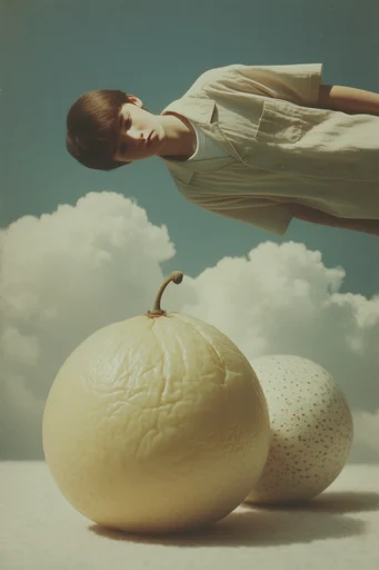 Ethereal Vintage Surrealism style reference image — faded vintage film grain