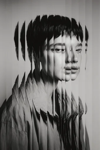 Fragmented Monochrome Deconstruction style reference image — pixel sorting
