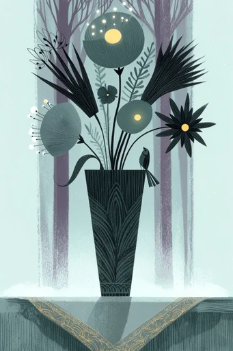 Moody Nocturnal Whimsy style reference image — dark fairytale narrative