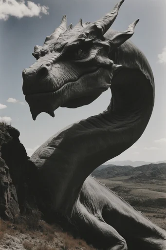Sculptural Monochrome Surrealism style reference image — surreal scale juxtaposition