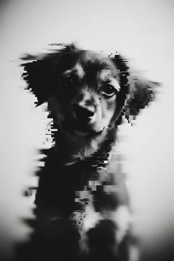 Monochrome Glitch Surrealism style reference image — minimalist composition