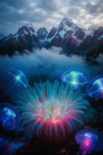 Bioluminescent Abyssal Macro style reference image — bioluminescent macro photography