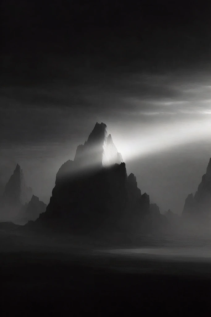Monolithic Chiaroscuro Minimalism style AI image example 2