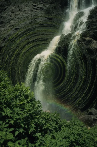 Surreal Verdant Geometry style reference image — aerial drone perspective