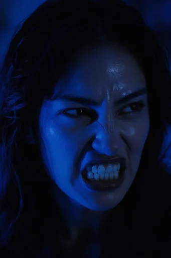 Luminous Cobalt Cyber-Noir style reference image — cinematic film grain