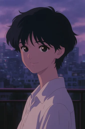 Nostalgic Twilight Anime style reference image — atmospheric cityscape