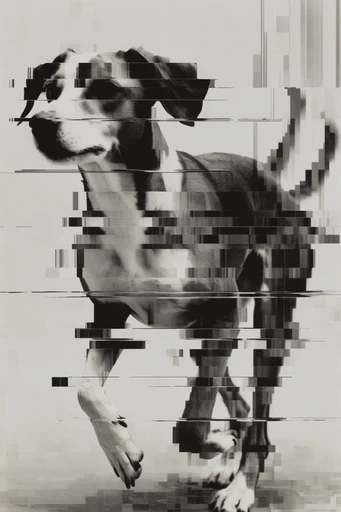 Monochrome Glitch Noir style reference image — analog noise