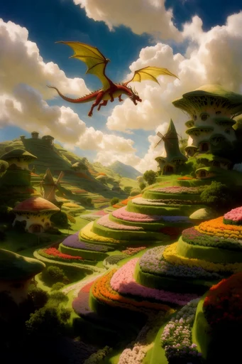 Ethereal Solarpunk Dreamscapes style reference image — vibrant flower fields