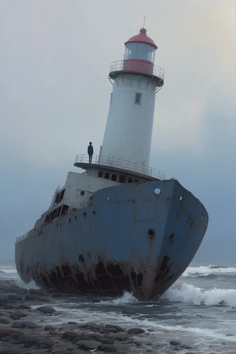 Melancholic Industrial Surrealism style reference image — solitary figure