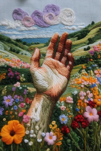 Tactile Fiber Landscapes style reference image — needle felted fiber art
