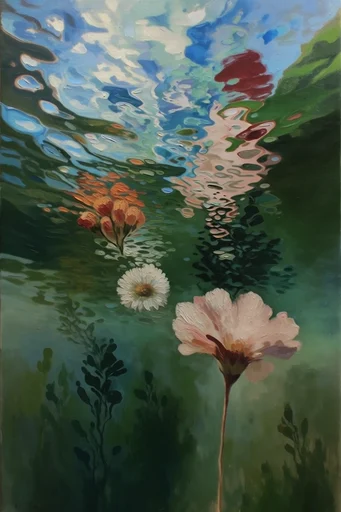 Submerged Impasto Surrealism style reference image — refracted light patterns