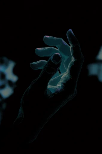 Bioluminescent Nocturnal Noir style reference image — intricate fine line art