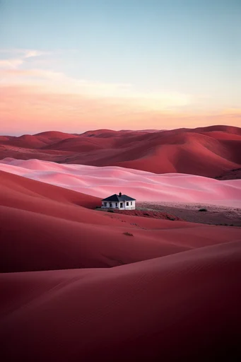 Surreal Crimson Sands style reference image — lone silhouette