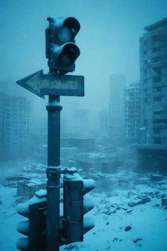 Frozen Industrial Dystopia style reference image — desolate interior