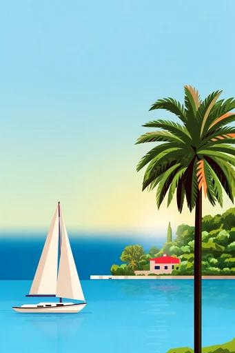 Mid-Century Vector Travelogue style reference image — vibrant summer palette
