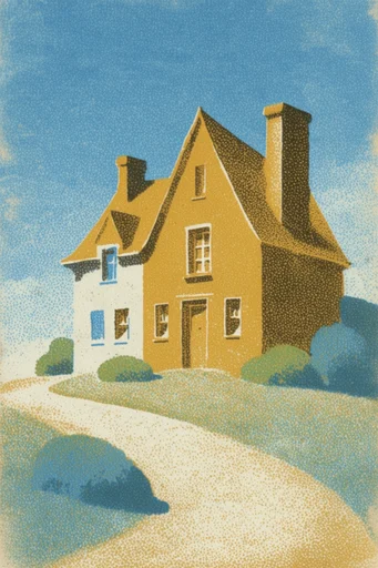 Vintage Lithographic Surrealism style reference image — tri-tone color palette