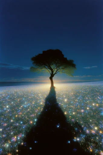 Prismatic Twilight Dreamscape style reference image — high-contrast lighting