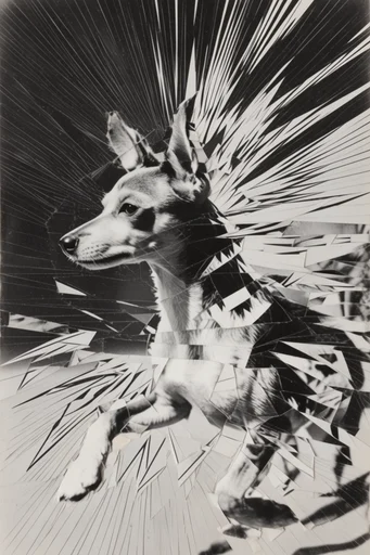 Monochrome Fragmentation Aesthetic style reference image — surreal photomontage