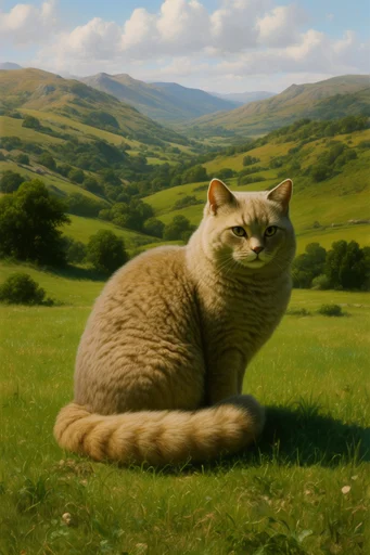 Surreal Verdant Pastoralism style reference image — panoramic mountain vistas