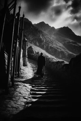 Monochromatic Noir Architecture style reference image — high-contrast monochrome