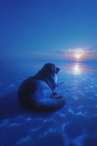 Monochromatic Cobalt Dreamcore style reference image — wet reflective surfaces