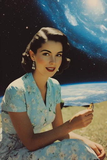 Retro Cosmic Surrealism moodboard — generate AI images in this style