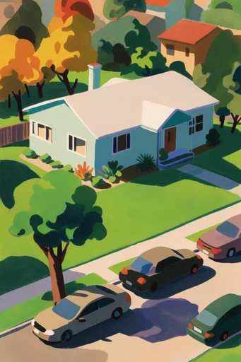 Sun-Drenched Gouache Vignettes style reference image — saturated green and yellow palette