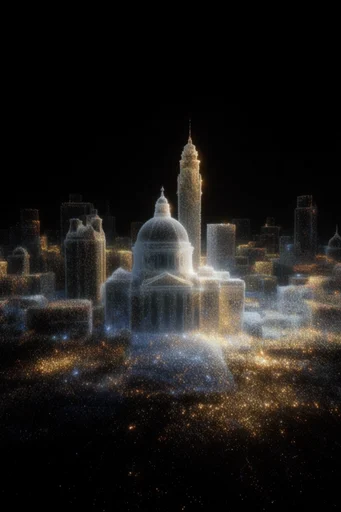 Luminous Cosmic Ether style reference image — glowing granular light particles