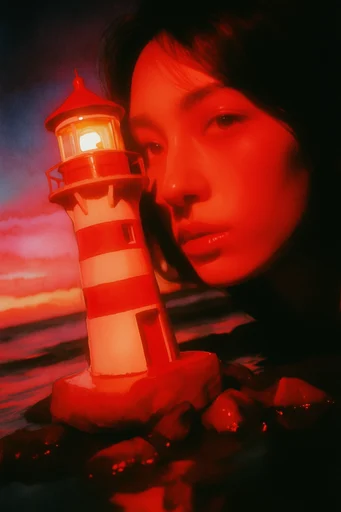 Crimson Noir Futurism style reference image — chiaroscuro lighting