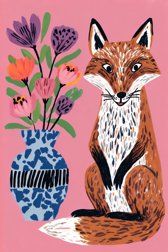 Naive Folk Gouache style AI image example 3