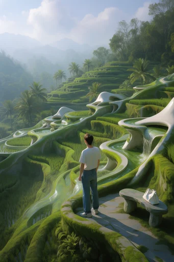 Biophilic Solarpunk Horizon moodboard — generate AI images in this style