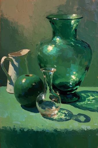 Luminous Impasto Waters style reference image — emerald and teal palette